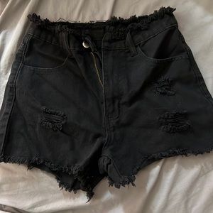 Black ripped jean shorts